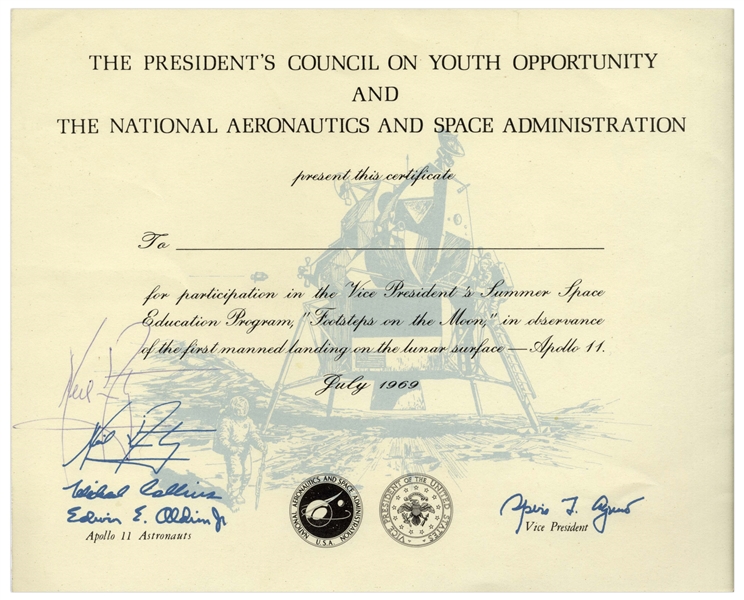 Neil Armstrong Signed Certificate for ''Footsteps on the Moon''